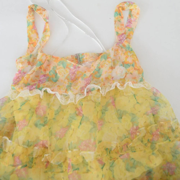 For Love & Lemons Vicki Sheer Tiered Yellow Lace Ruffle Maxi Dress M - Picture 10 of 13